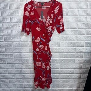 The Limited Brand New Red Floral Wrap MIDI Dress size petite Large
